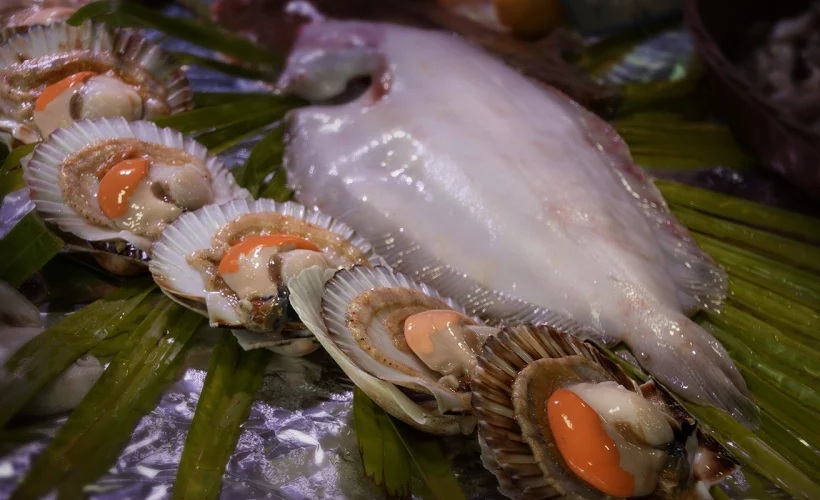 L'ambiance des Halles - coquilles saint-jacques et poissons